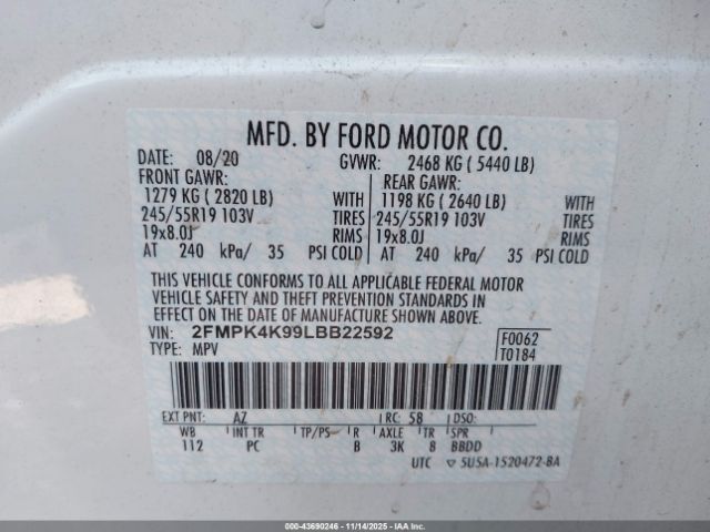 2020 FORD EDGE 2FMPK4K99LBB22592 Photo 8