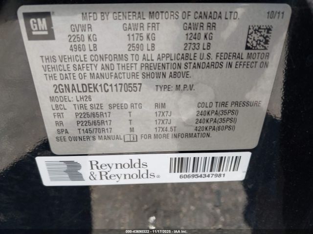 2012 CHEVROLET EQUINOX 2GNALDEK1C1170557 Photo 8