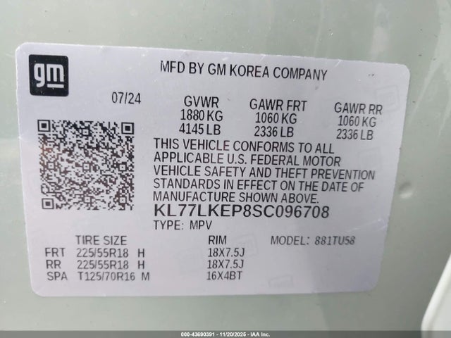 KL77LKEP8SC096708 Chevrolet Trax Fwd Activ