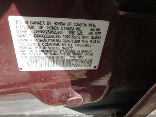 2008 ACURA MDX 2HNYD28648H548404 Photo 8
