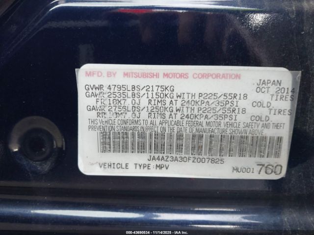2015 MITSUBISHI OUTLANDER JA4AZ3A30FZ007825 Photo 8