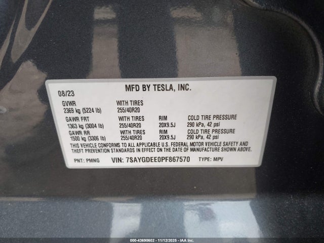 2023 TESLA MODEL Y 7SAYGDEE0PF867570 Photo 8