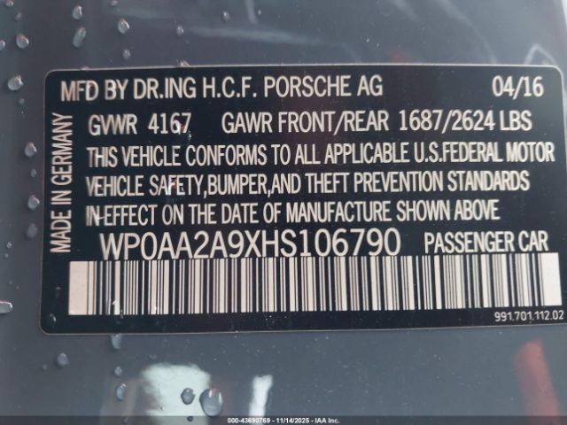 2017 PORSCHE 911 WP0AA2A9XHS106790 Photo 8