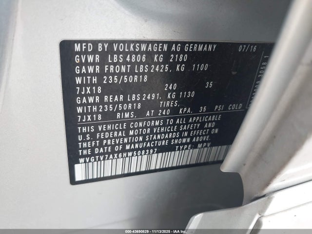 WVGTV7AX6HW508397 Volkswagen Tiguan 2.0t Sport