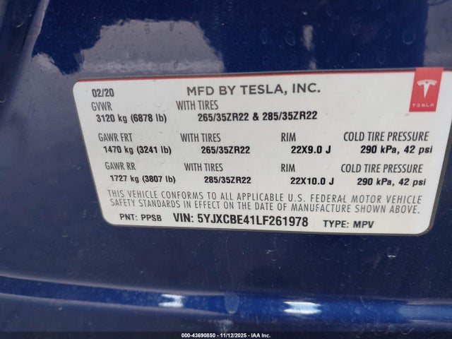 2020 TESLA MODEL X 5YJXCBE41LF261978 Photo 8