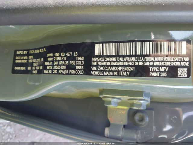 2017 JEEP RENEGADE ZACCJAABXHPE49241 Photo 8