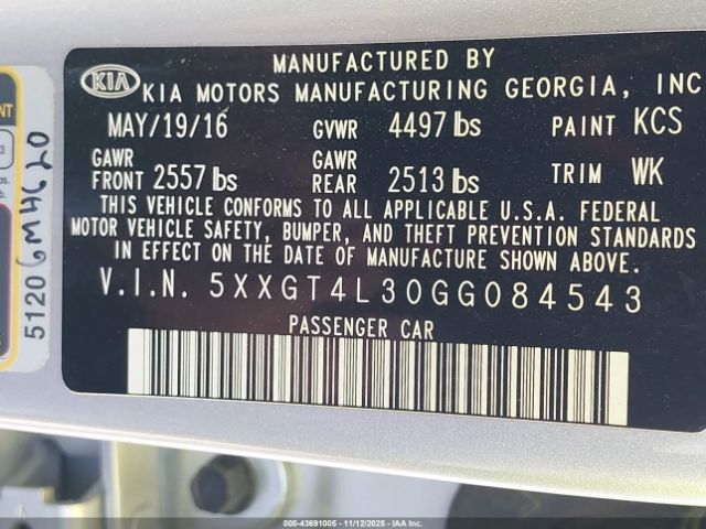 2016 KIA OPTIMA 5XXGT4L30GG084543 Photo 8