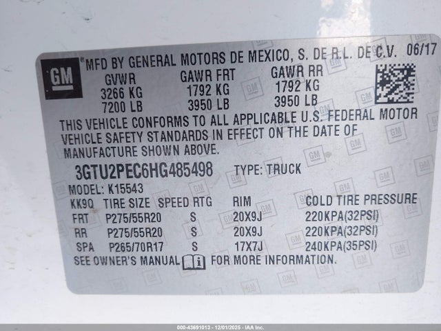 Aukcja sprzedaży 2017 Gmc Sierra 1500 Denali, vin: 3GTU2PEC6HG485498, numer aukcji: 43691013