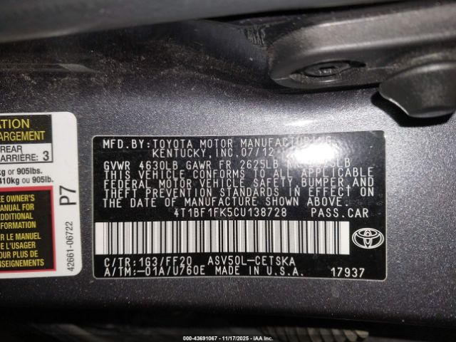 2012 TOYOTA CAMRY 4T1BF1FK5CU138728 Photo 8