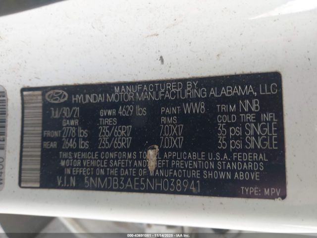 2022 HYUNDAI TUCSON 5NMJB3AE5NH038941 Photo 8