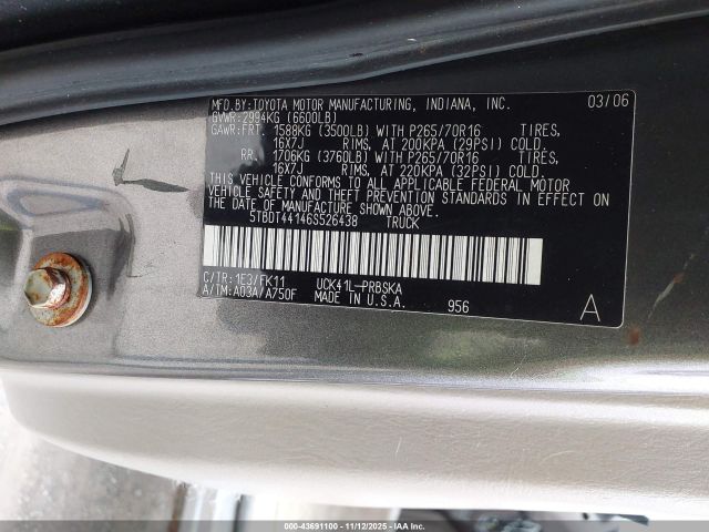 2006 TOYOTA TUNDRA 5TBDT44146S526438 Photo 8