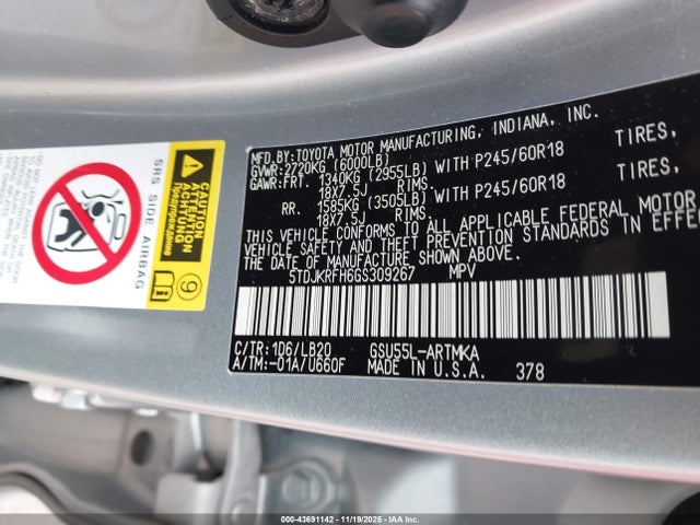 5TDJKRFH6GS309267 Toyota Highlander Xle V6