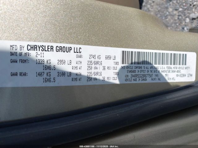 2011 CHRYSLER TOWN & COUNTRY 2A4RR5DG2BR677507 Photo 8