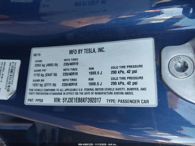 2019 TESLA MODEL 3 5YJ3E1EB8KF392017 Photo 8