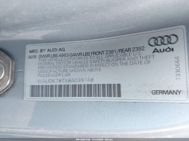 2008 AUDI A5 WAUDK78TX8A039748 Photo 8
