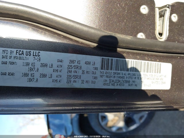 Продаж на аукціоні авто 2018 Jeep Compass Limited 4x4, vin: 3C4NJDCB4JT478840, номер лоту: 43691263