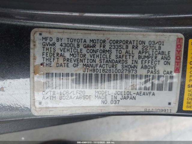 2001 LEXUS IS 300 JTHBD182810027973 Photo 8