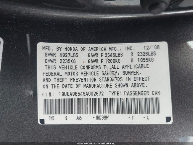 2009 ACURA TL 19UUA96549A002672 Photo 8