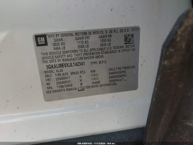 Aukcja sprzedaży 2018 Gmc Terrain Sle, vin: 3GKALMEVXJL142341, numer aukcji: 43691432