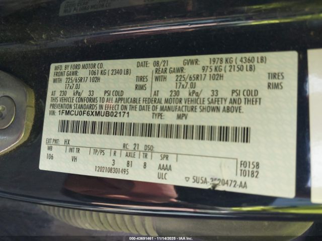 2021 FORD ESCAPE 1FMCU0F6XMUB02171 Photo 8