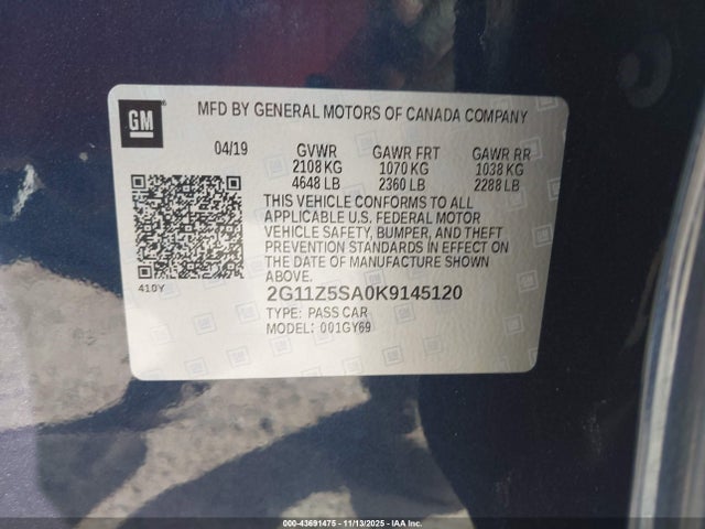 2G11Z5SA0K9145120 Chevrolet IMPALA LT