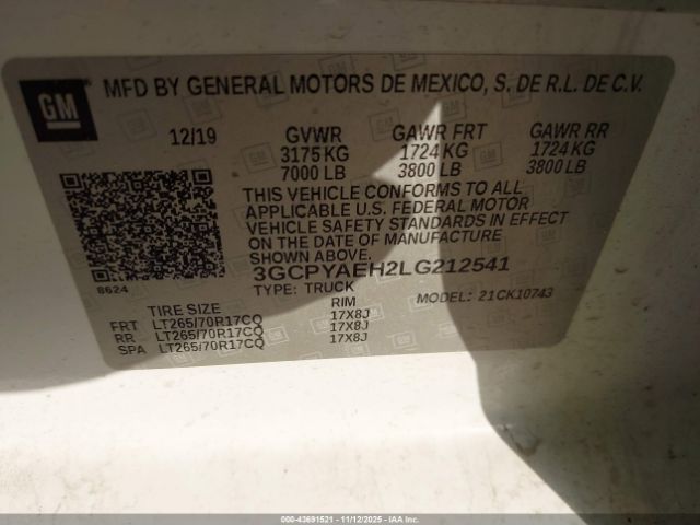 2020 CHEVROLET SILVERADO 1500 3GCPYAEH2LG212541 Photo 8