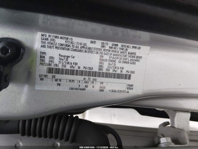 Ford FOCUS SE 2015 1FADP3F29FL262460 Image 9