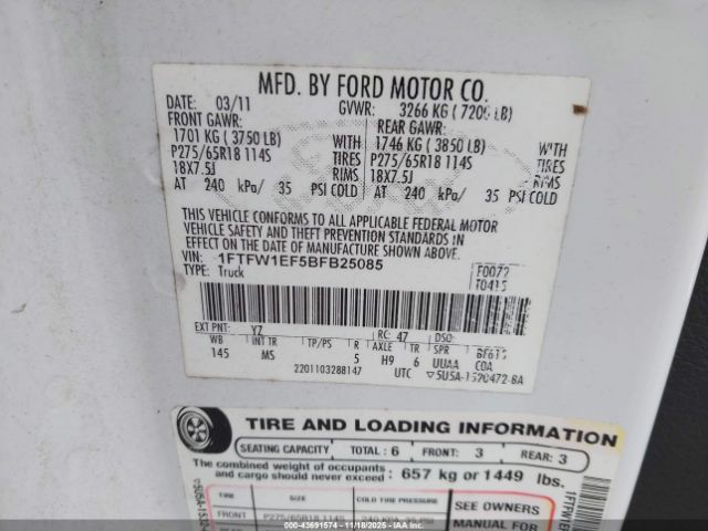 2011 FORD F-150 1FTFW1EF5BFB25085 Photo 8