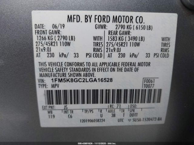 2020 FORD EXPLORER 1FM5K8GC2LGA16528 Photo 8