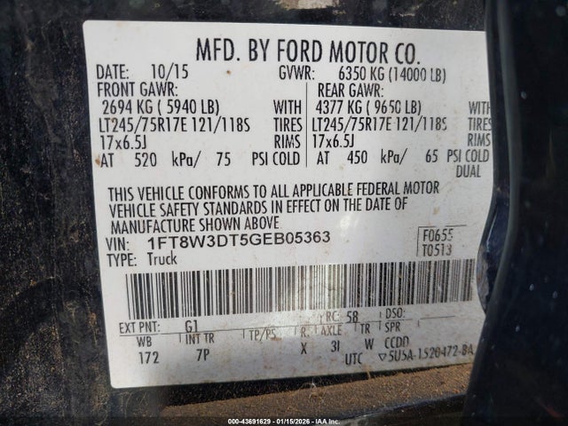 1FT8W3DT5GEB05363 Ford F-350 Lariat
