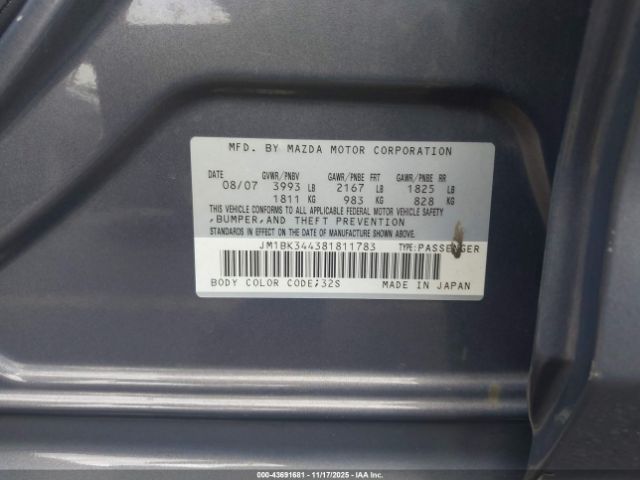 2008 MAZDA MAZDA3 JM1BK344381811783 Photo 8