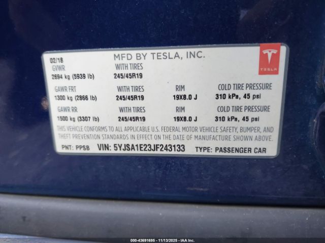 2018 TESLA MODEL S 5YJSA1E23JF243133 Photo 8