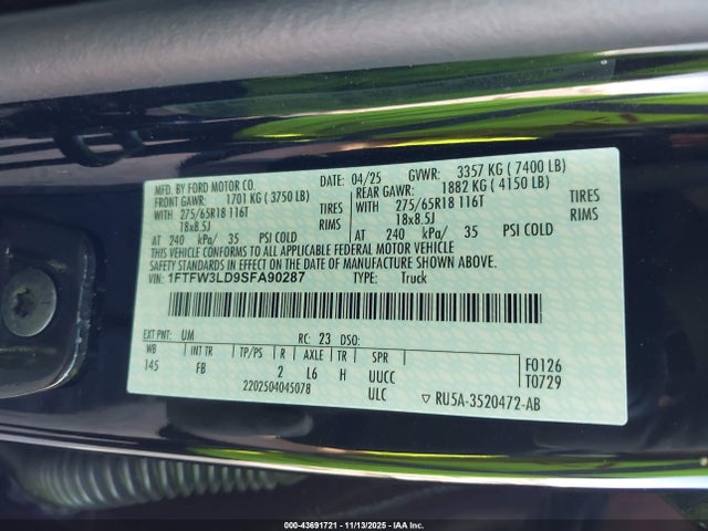 2025 FORD F-150 1FTFW3LD9SFA90287 Photo 8