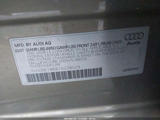 2007 AUDI A4 WAUDF78E67A228529 Photo 8