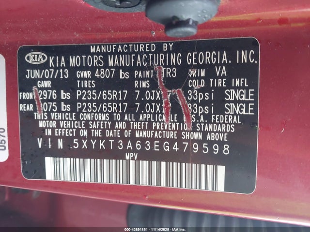 5XYKT3A63EG479598 KIA SORENTO LX