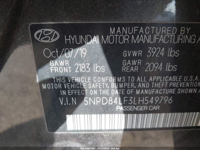 2020 HYUNDAI ELANTRA 5NPD84LF3LH549796 Photo 8