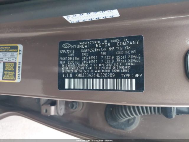 2017 HYUNDAI TUCSON KM8J33A24HU328289 Photo 8
