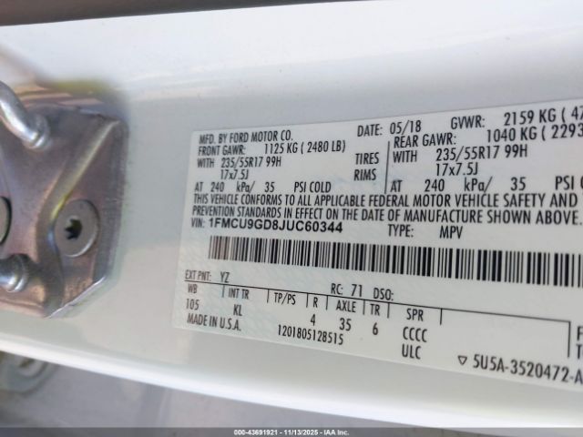 2018 FORD ESCAPE 1FMCU9GD8JUC60344 Photo 8