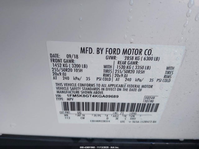 1FM5K8GT4KGA09689 Ford EXPLORER SPORT