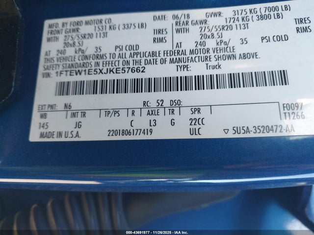 Продажа на аукционе авто 2018 Ford F-150 Xl, vin: 1FTEW1E5XJKE57662, номер лота: 43691977