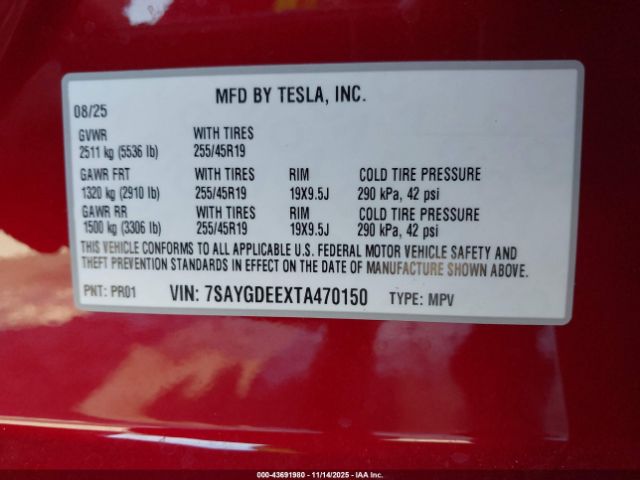 2026 TESLA MODEL Y 7SAYGDEEXTA470150 Photo 8
