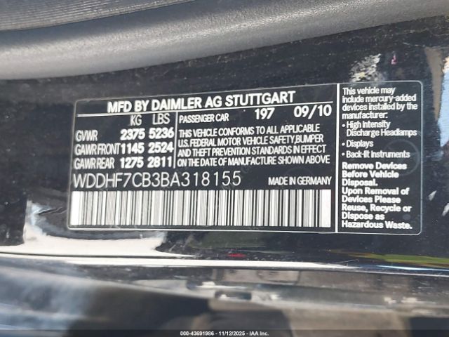 2011 MERCEDES-BENZ E 550 WDDHF7CB3BA318155 Photo 8