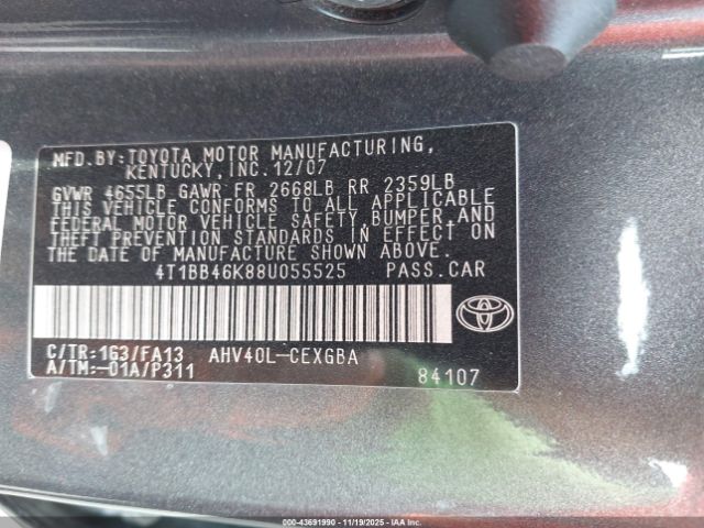 2008 TOYOTA CAMRY HYBRID 4T1BB46K88U055525 Photo 8