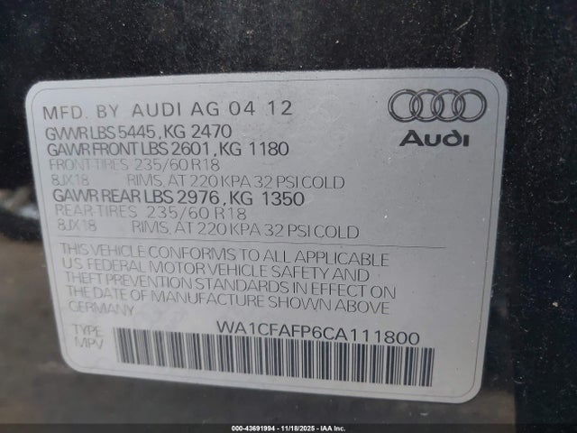 2012 AUDI Q5 WA1CFAFP6CA111800 Photo 8