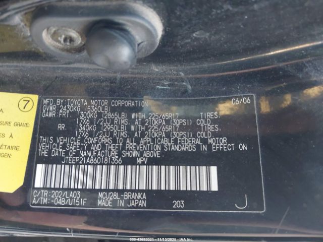 2006 TOYOTA HIGHLANDER JTEEP21A860181356 Photo 8