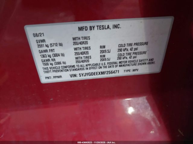 2021 TESLA MODEL Y 5YJYGDEEXMF256471 Photo 8