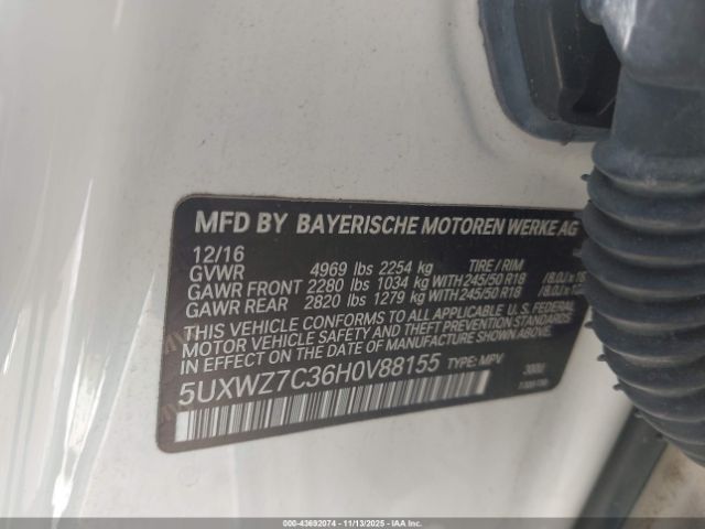 2017 BMW X3 5UXWZ7C36H0V88155 Photo 8