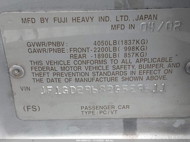 2002 SUBARU IMPREZA JF1GD29682G529511 Photo 8