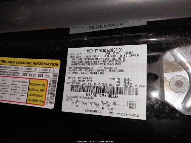 Ford Mustang Ecoboost Fastback 2021 1FA6P8TH2M5140233 Image 9