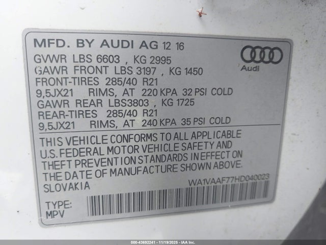 2017 AUDI Q7 WA1VAAF77HD040023 Photo 8